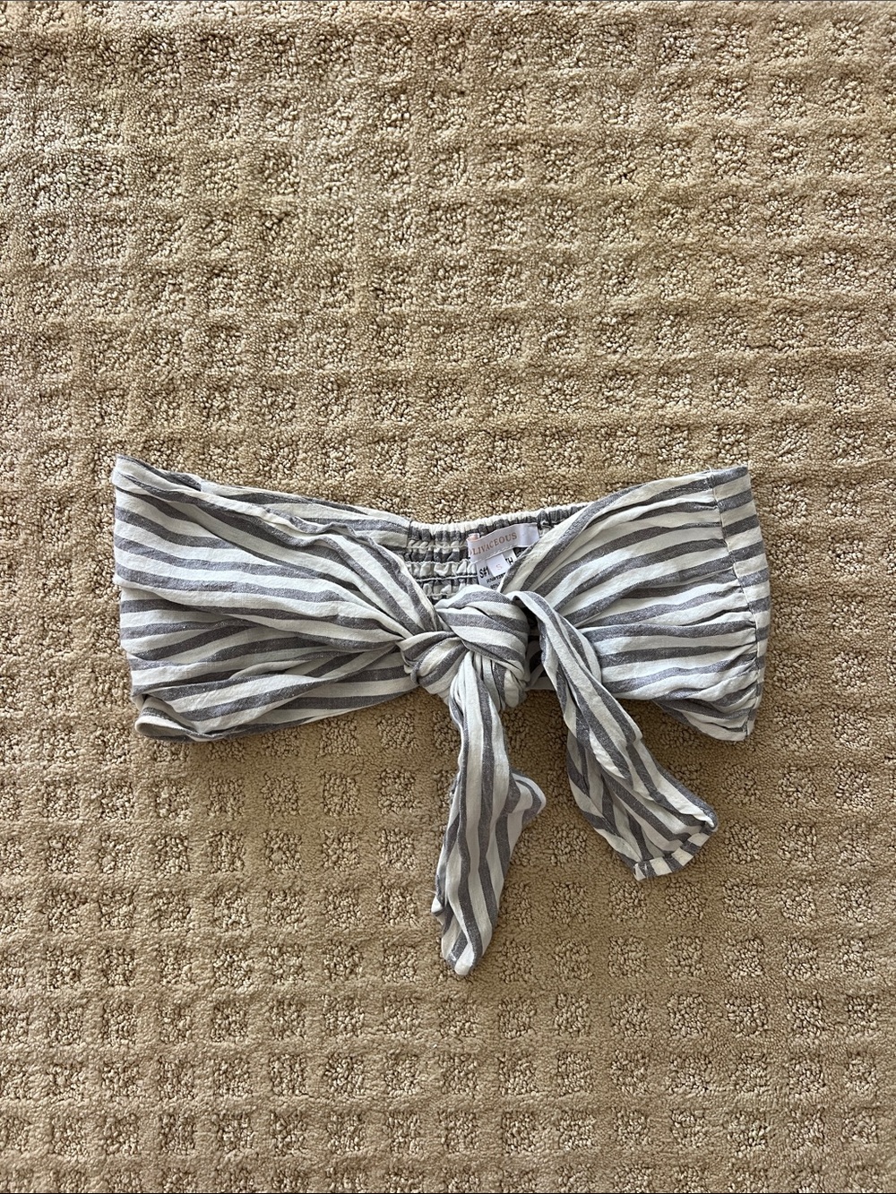 Striped Tie-Front Bandeau Top in Gray and White
